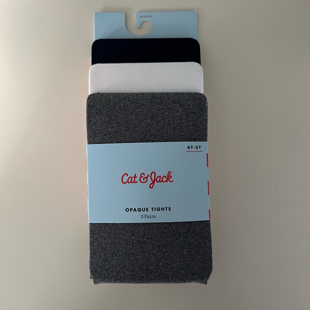 Cat & Jack girls tights, size 4T-5T, NWT. 3 pairs - 1 blue, 1 grey and 1 white
